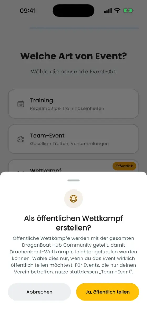 Abfrage: Als öffentlichen Wettkampf erstellen?