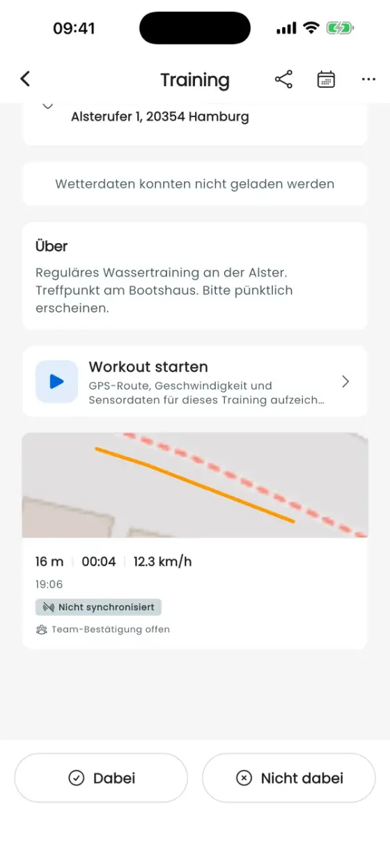 Lokal gespeichertes Training mit dem Hinweis Nicht synchronisiert