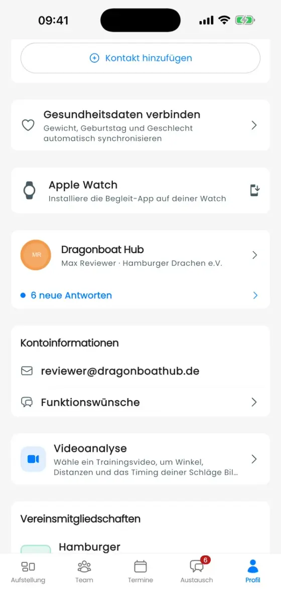 Profil mit den Karten Gesundheitsdaten verbinden und Apple Watch