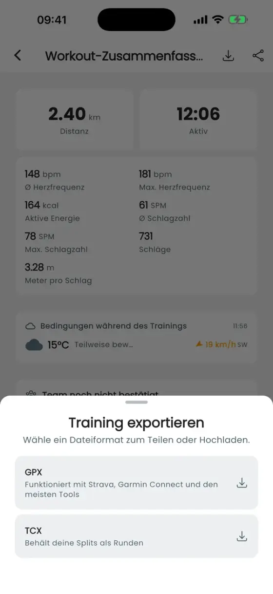 Training exportieren mit GPX und TCX